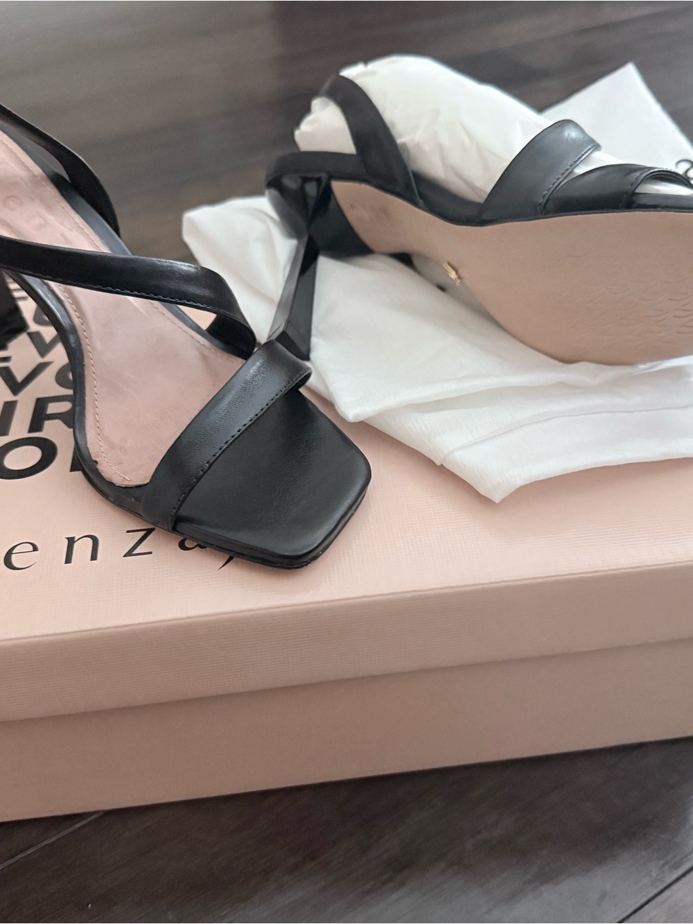 Women’s Black Strappy Square-Toe Slingback Heels